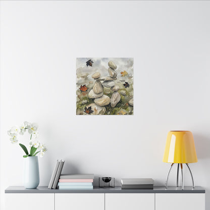 Overcast River Stones Canvas Art - Japandi Fukinsei
