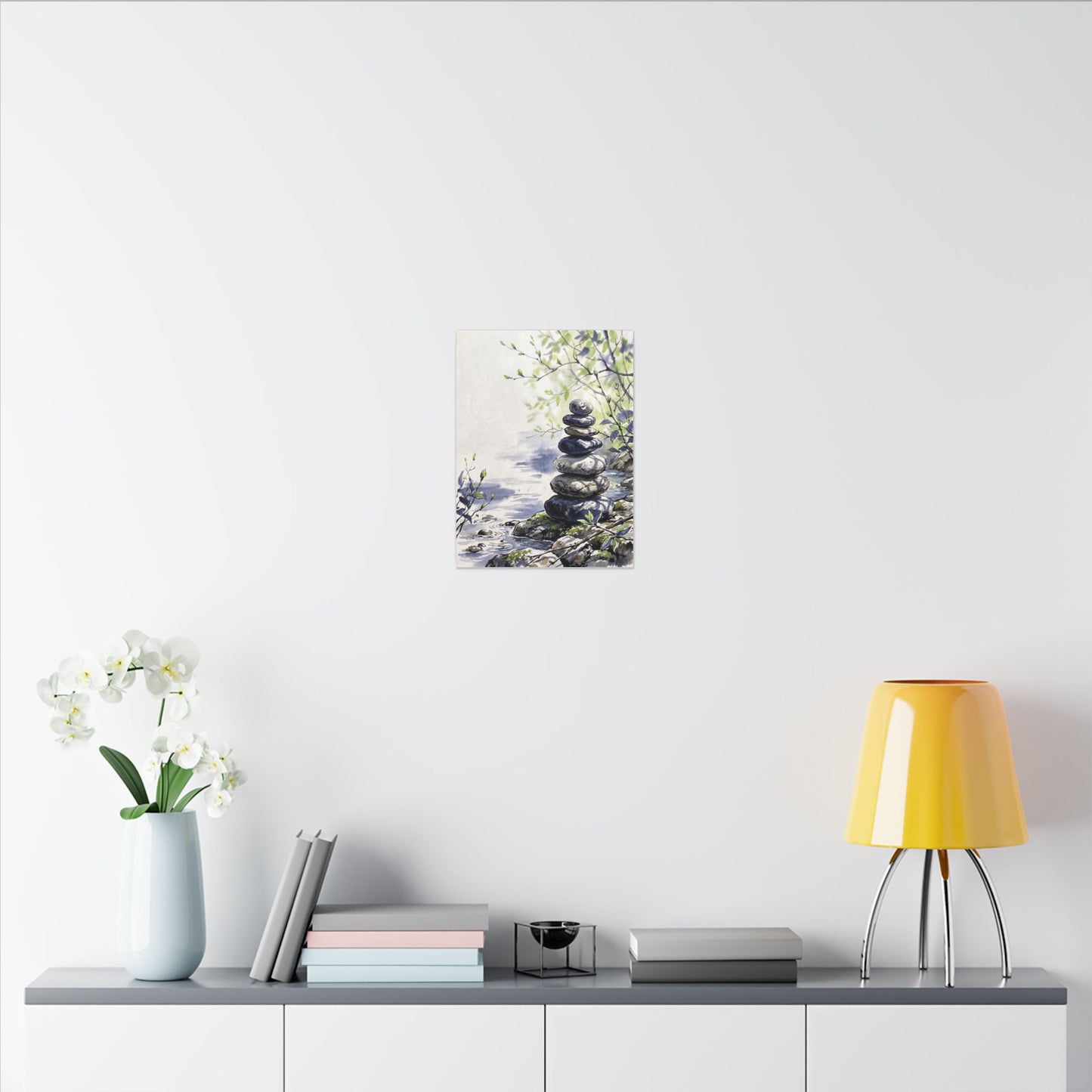 River Stones Sumi E Canvas Art | Serene Zen Art