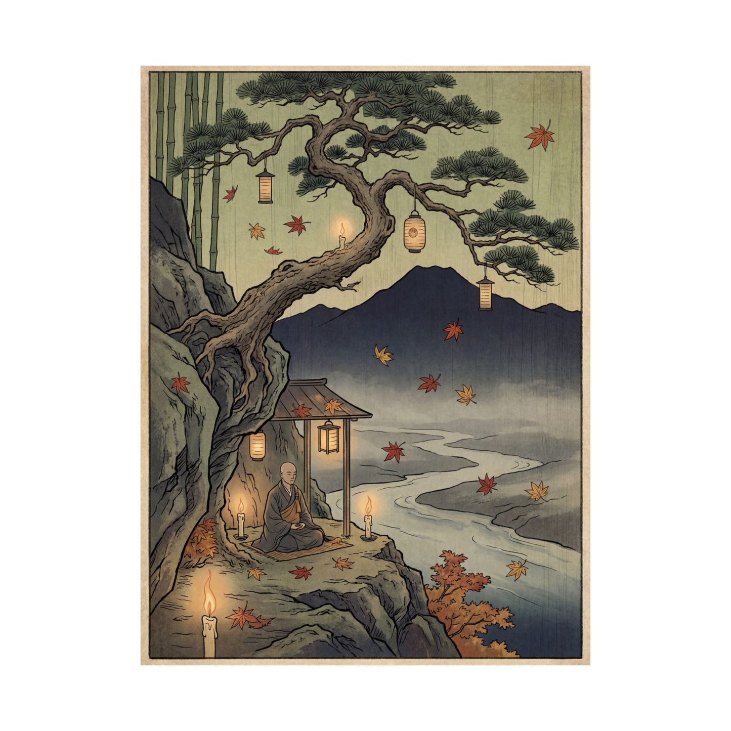 Pine Tree Autumn Wall Art Print | Zen Tranquil Design