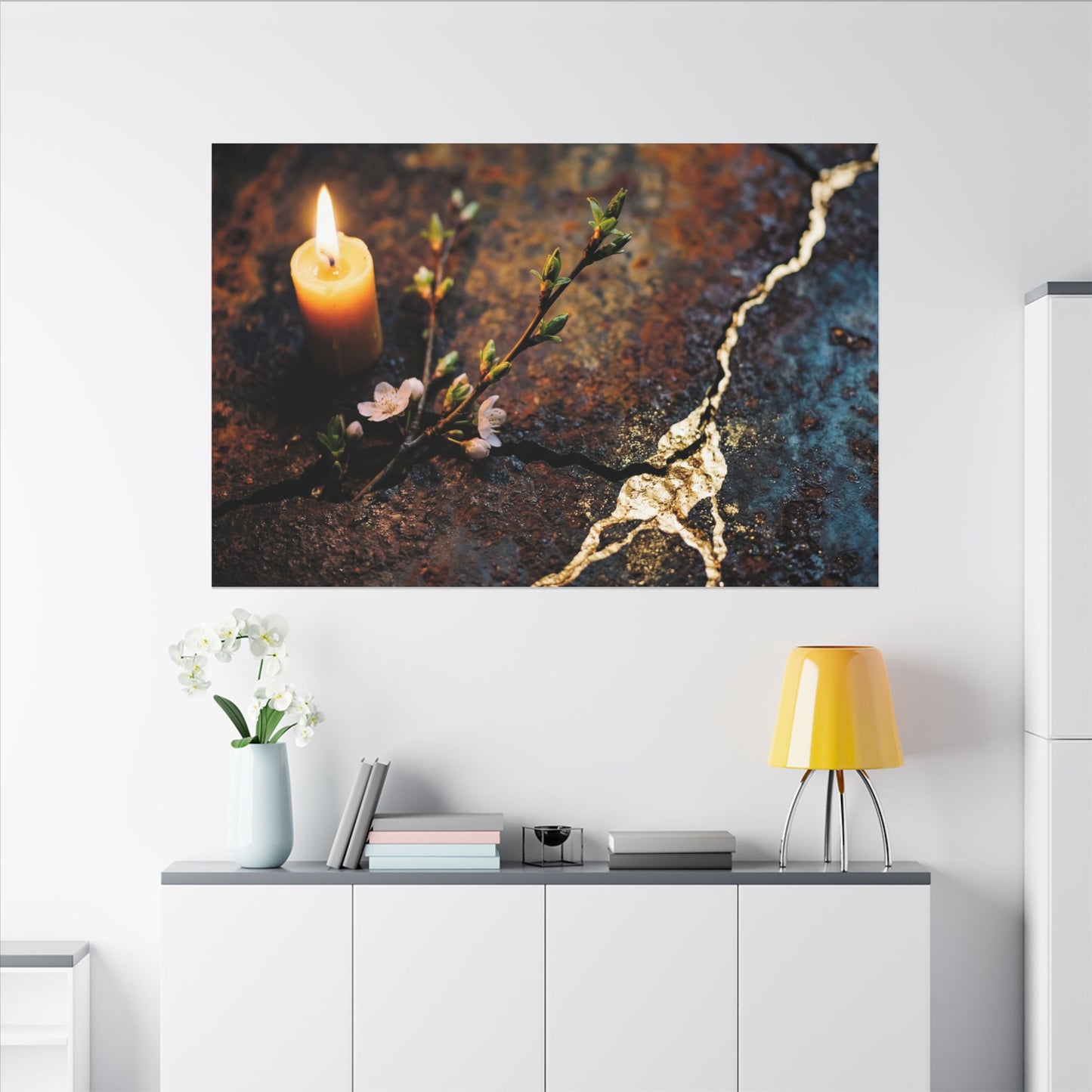 Kintsugi Rust Patina in Candlelight | Gold Repair Canvas Art