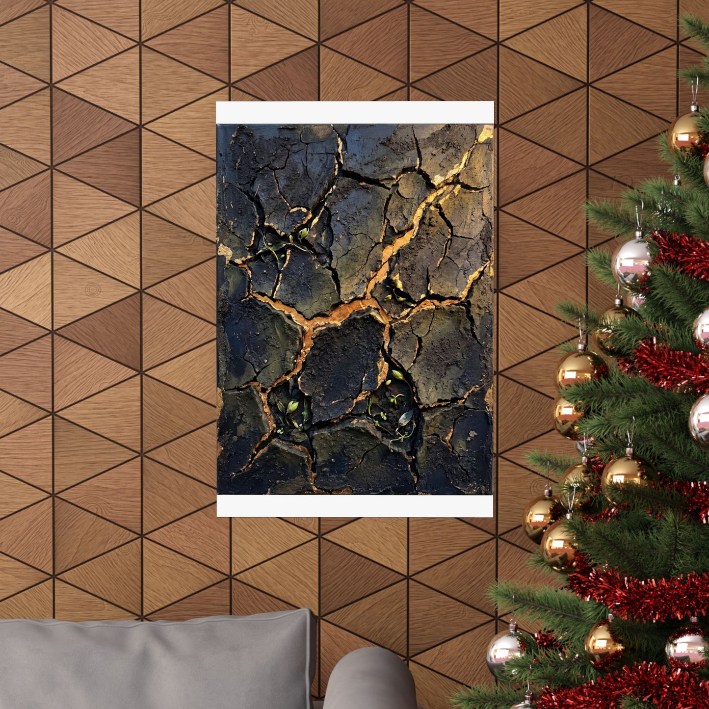 Cracked Earth Dark Texture Wall Art Print | Sophisticated Dark Japandi Art