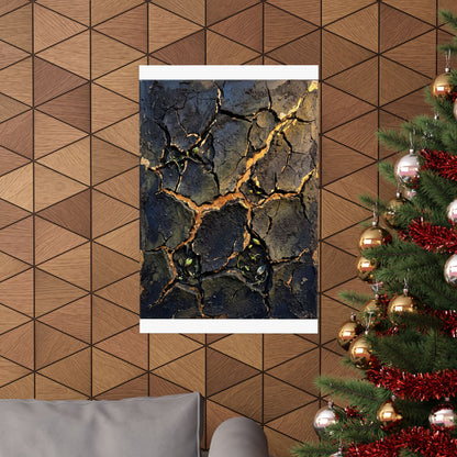 Cracked Earth Dark Texture Wall Art Print | Sophisticated Dark Japandi Art