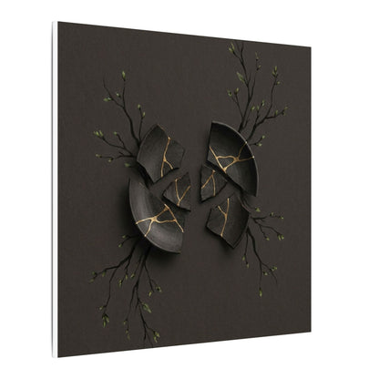 Sophisticated Broken Pottery Canvas Art - Charcoal Ink Dark Japandi