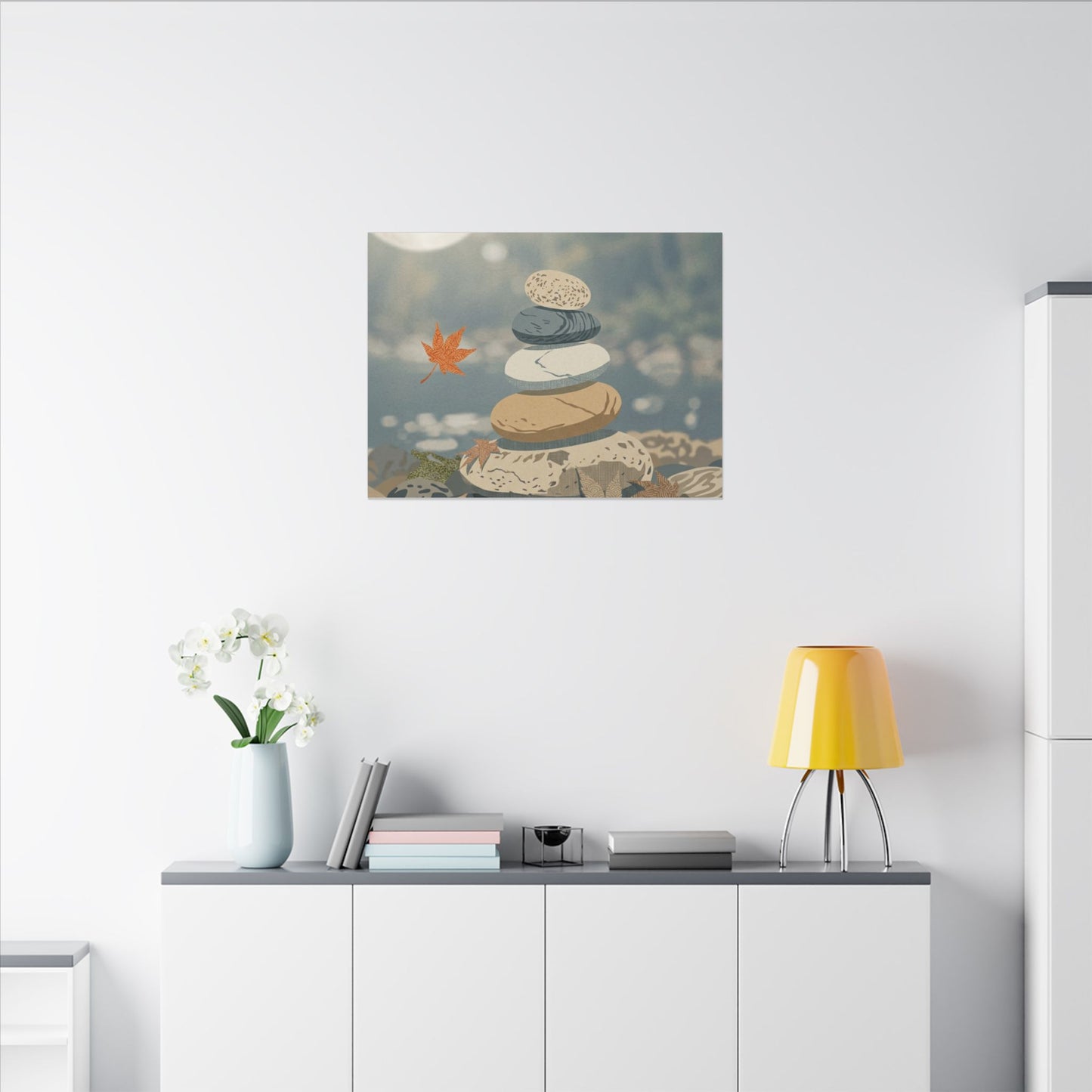 Warm River Stones Canvas Art - Japanese Pattern Japandi
