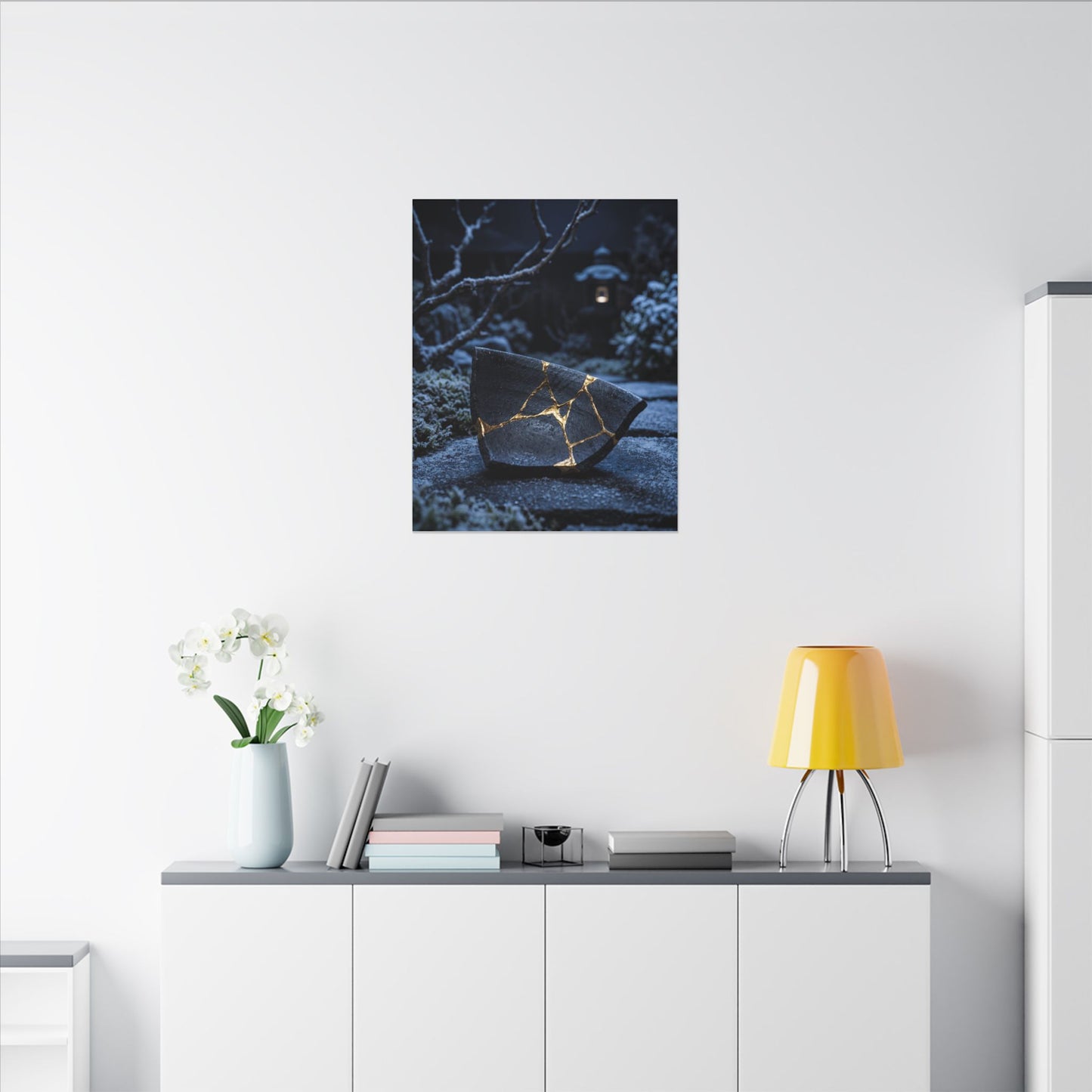 Moonlit Garden Winter Canvas Art | Kintsugi Artful Design