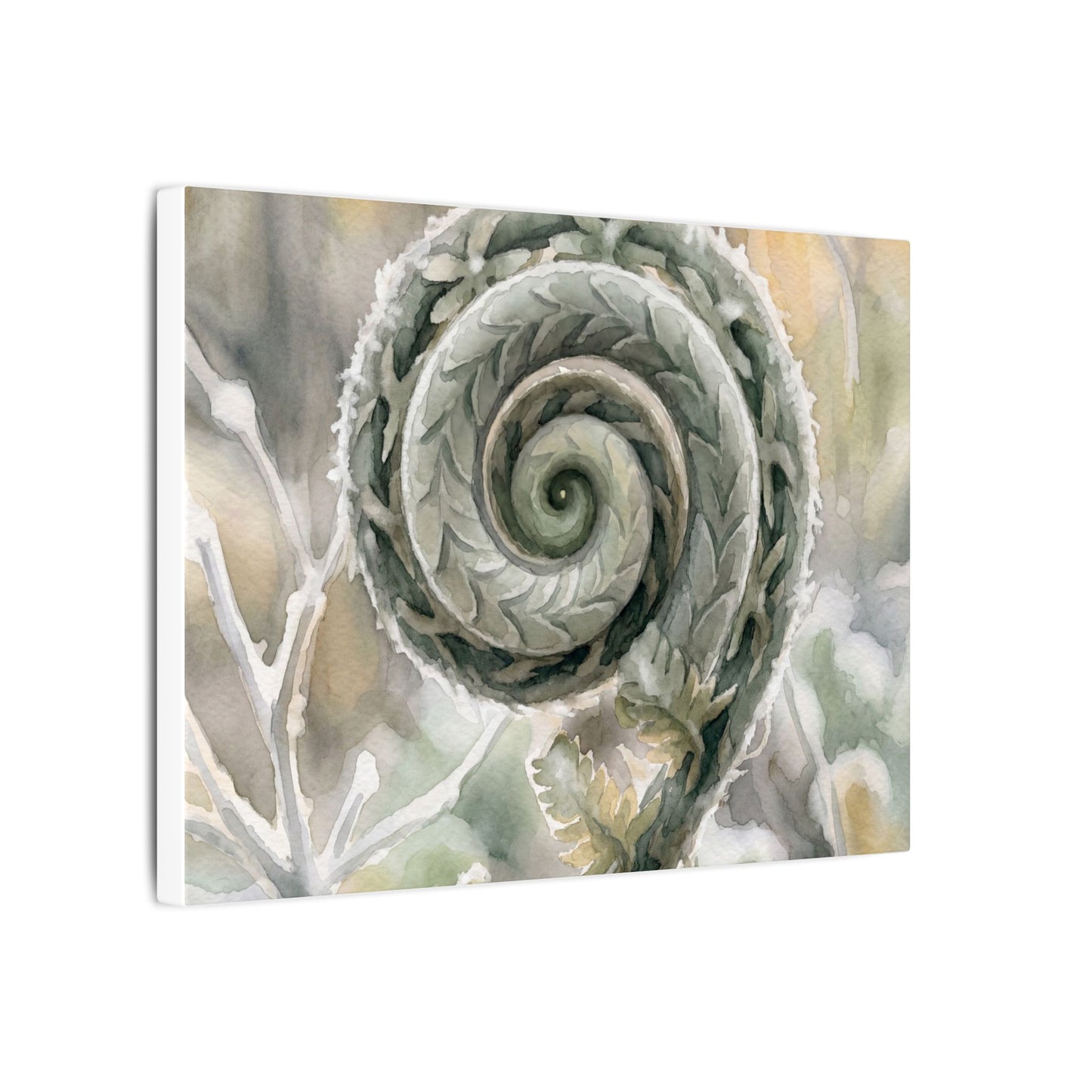 Winter Fern Unfurling Watercolor Canvas Art | Cozy Decor