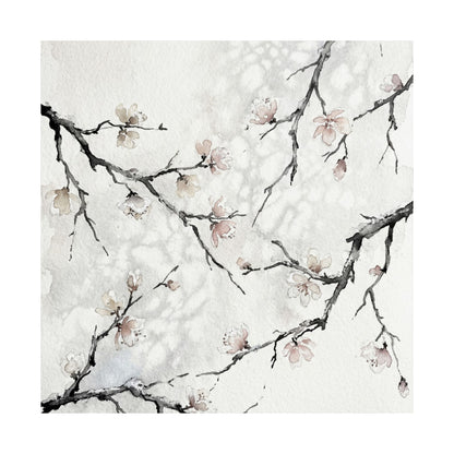 Winter Cherry Blossom Watercolor Wall Art Print | Elegant Decor