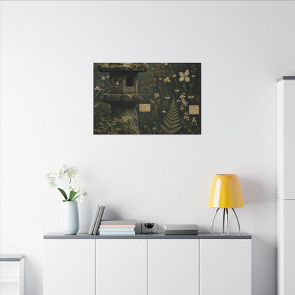 Spring Stone Lantern Herbarium Canvas Art | Nostalgic Decor