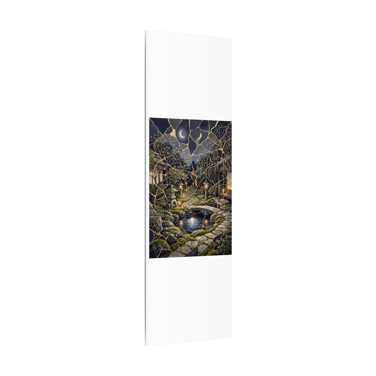 Kintsugi Moonlit Garden in Candlelight | Gold Vein Canvas Art