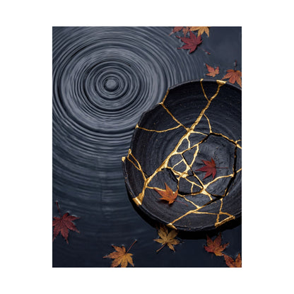 Kintsugi Water Ripple in Overcast | Gold Repair Wall Art Print
