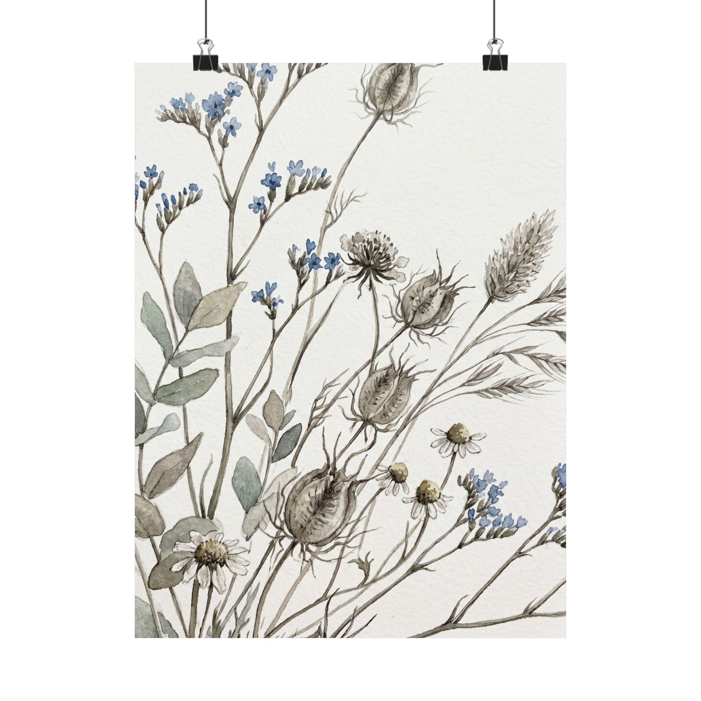 Elegant Dried Flowers Wall Art Print - Watercolor Japandi