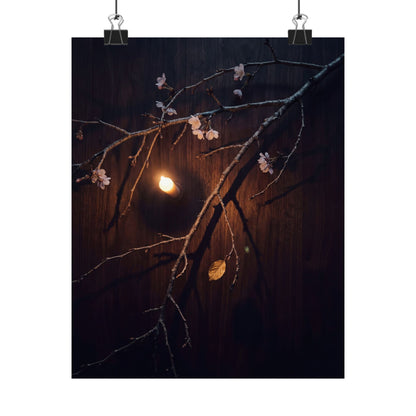 Sophisticated Cherry Blossom Wall Art Print - Moody Minimal Dark Japandi