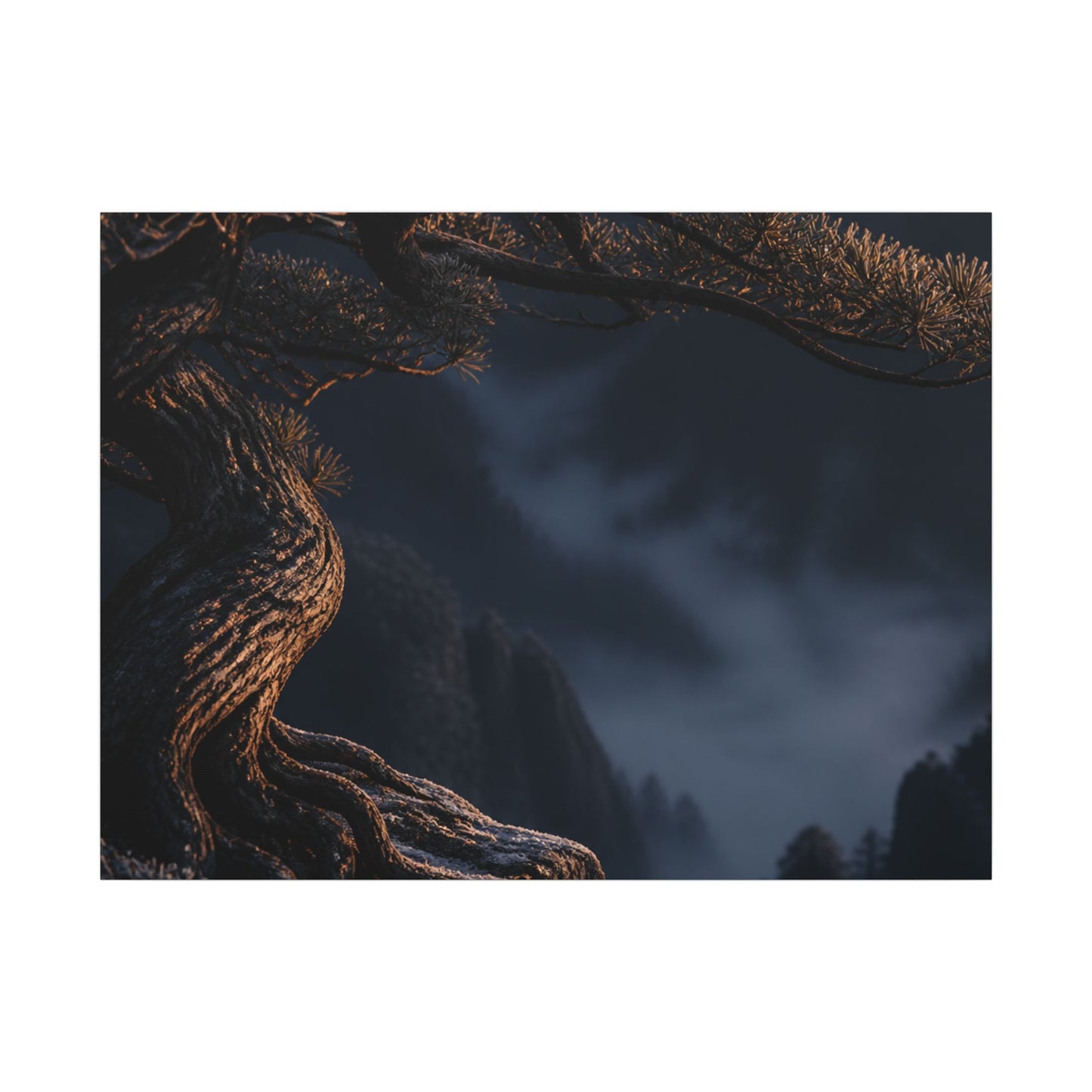 Bold Pine Tree Canvas Art - Shadow Zen Dark Japandi