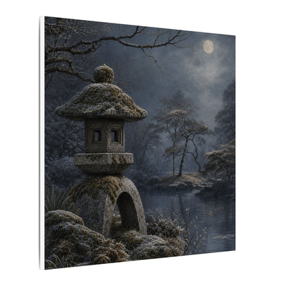 Stone Lantern Canvas Art | Winter Japandi Japanese Pattern Art
