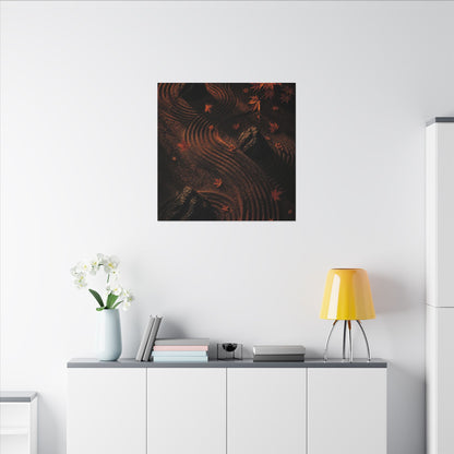 Dark Japandi Rock Garden in Golden Hour | Charcoal Ink Canvas Art