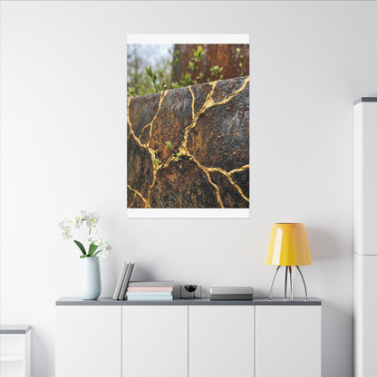 Mono No Aware Rust Patina Canvas Art - Kintsugi Gold Repair