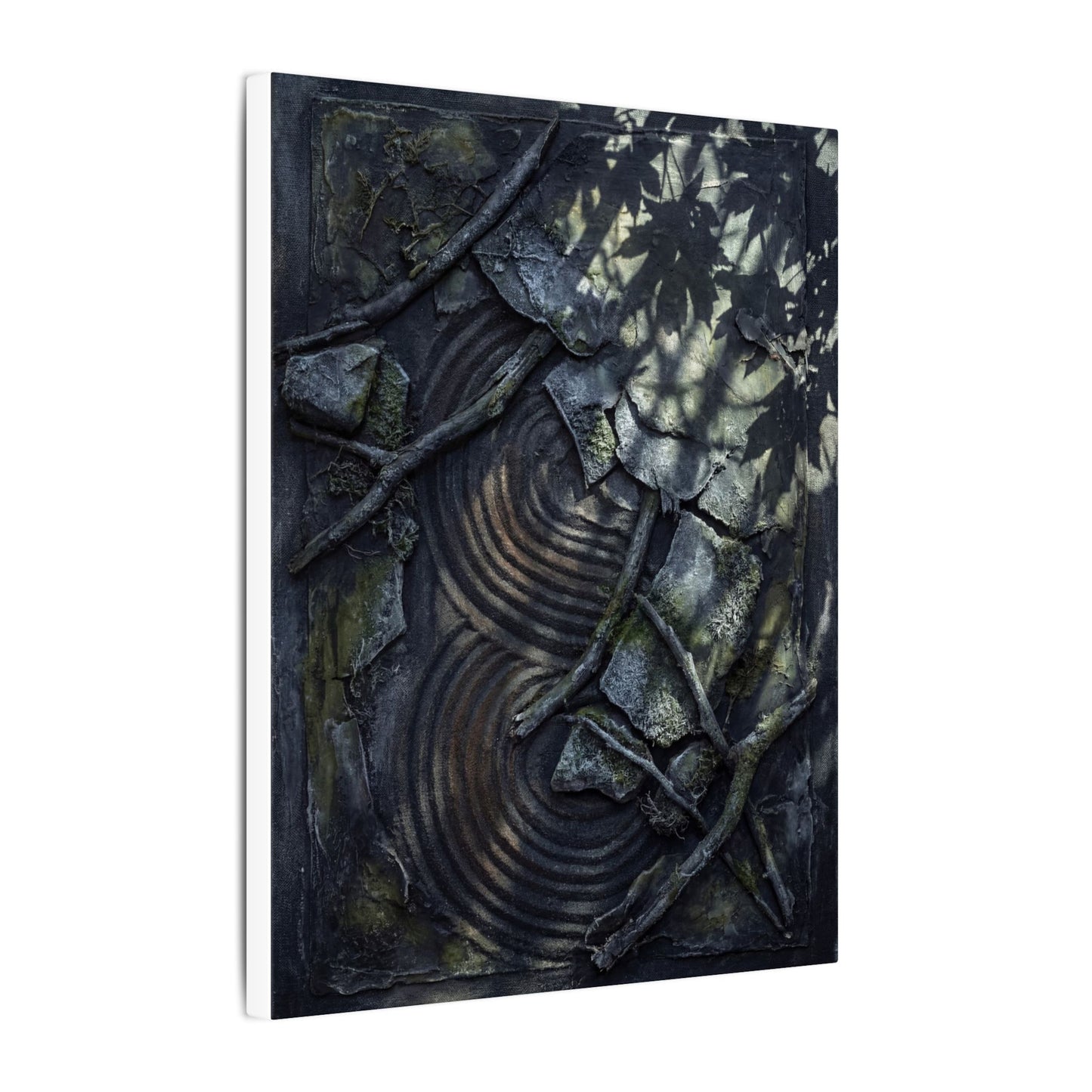 Rock Garden Canvas Art | Winter Dark Japandi Dark Texture Art