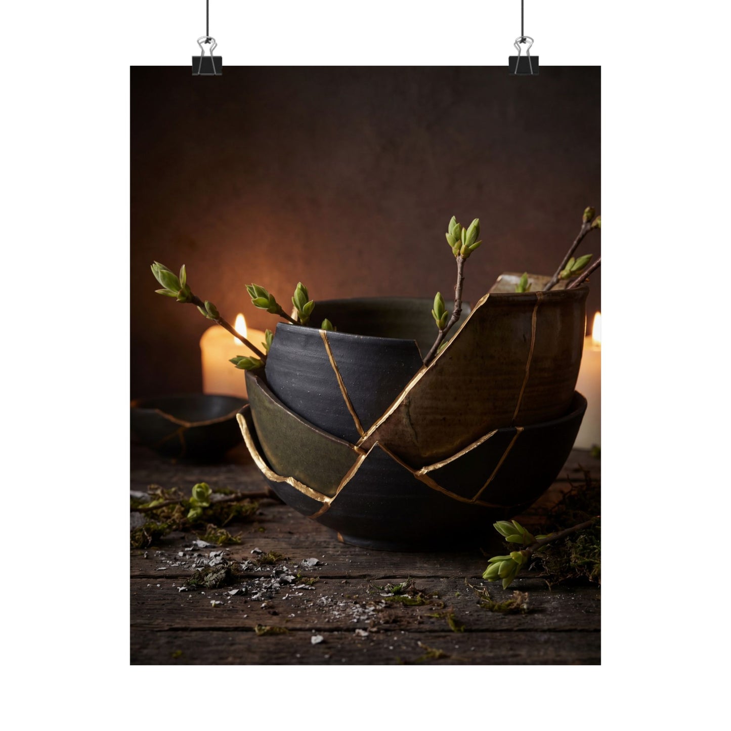 Seijaku Broken Pottery Wall Art Print - Dark Japandi Shadow Zen Art Print