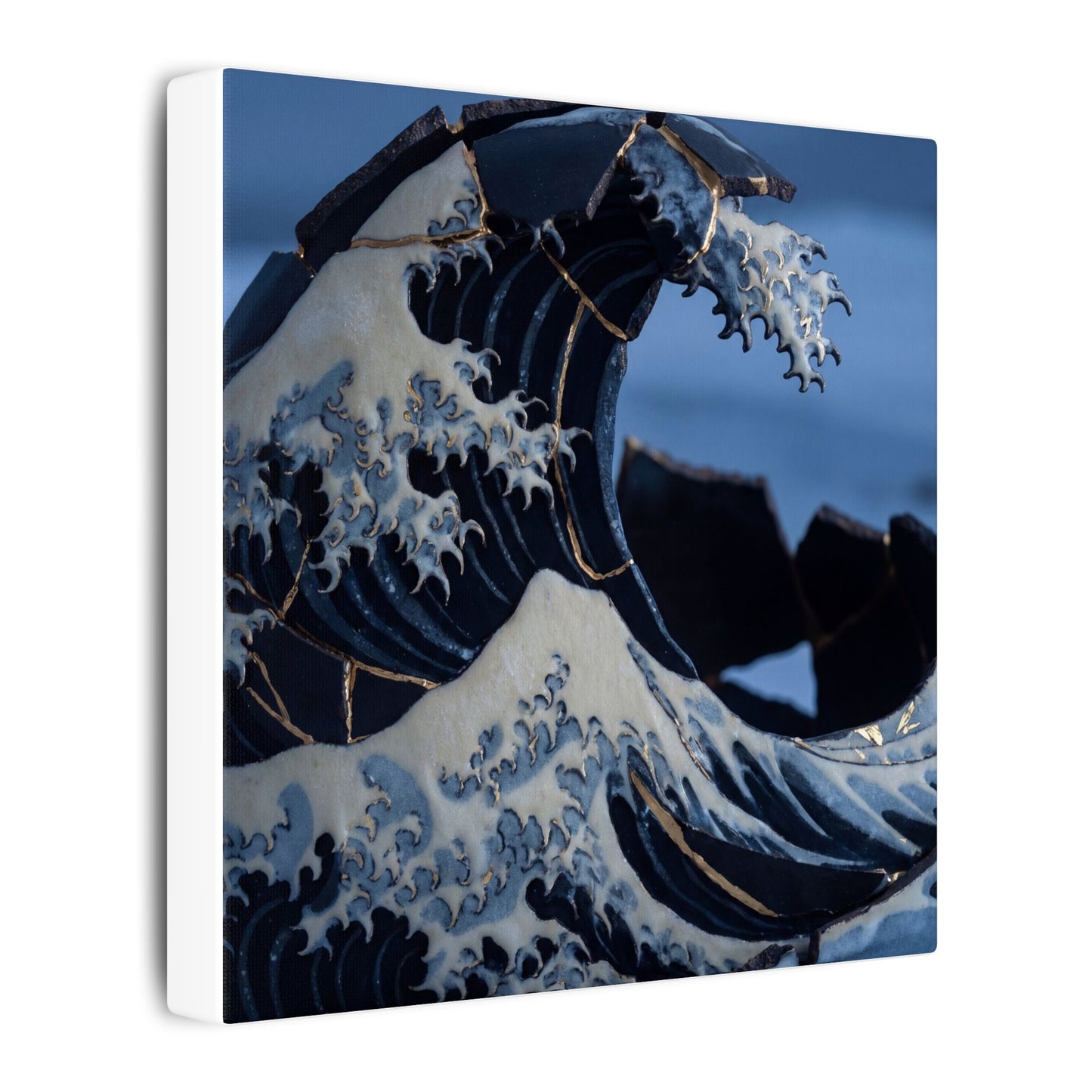 Ocean Wave Canvas Art | Winter Kintsugi Gold Repair Art