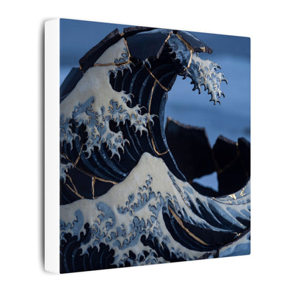 Ocean Wave Canvas Art | Winter Kintsugi Gold Repair Art