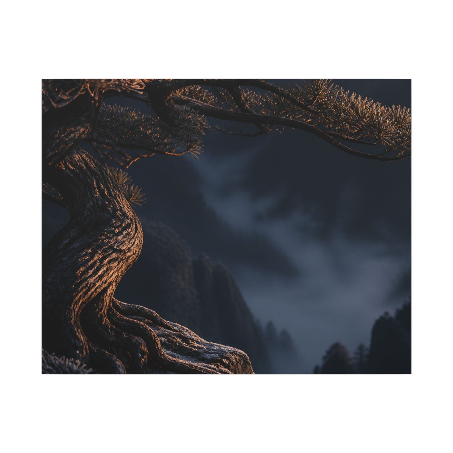 Bold Pine Tree Canvas Art - Shadow Zen Dark Japandi