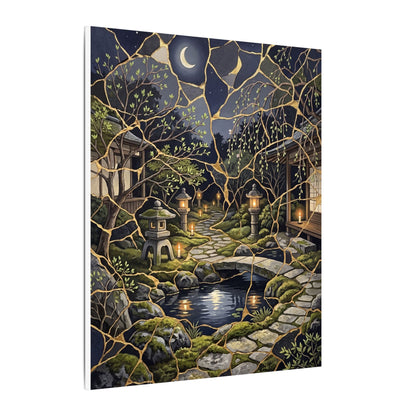 Kintsugi Moonlit Garden in Candlelight | Gold Vein Canvas Art