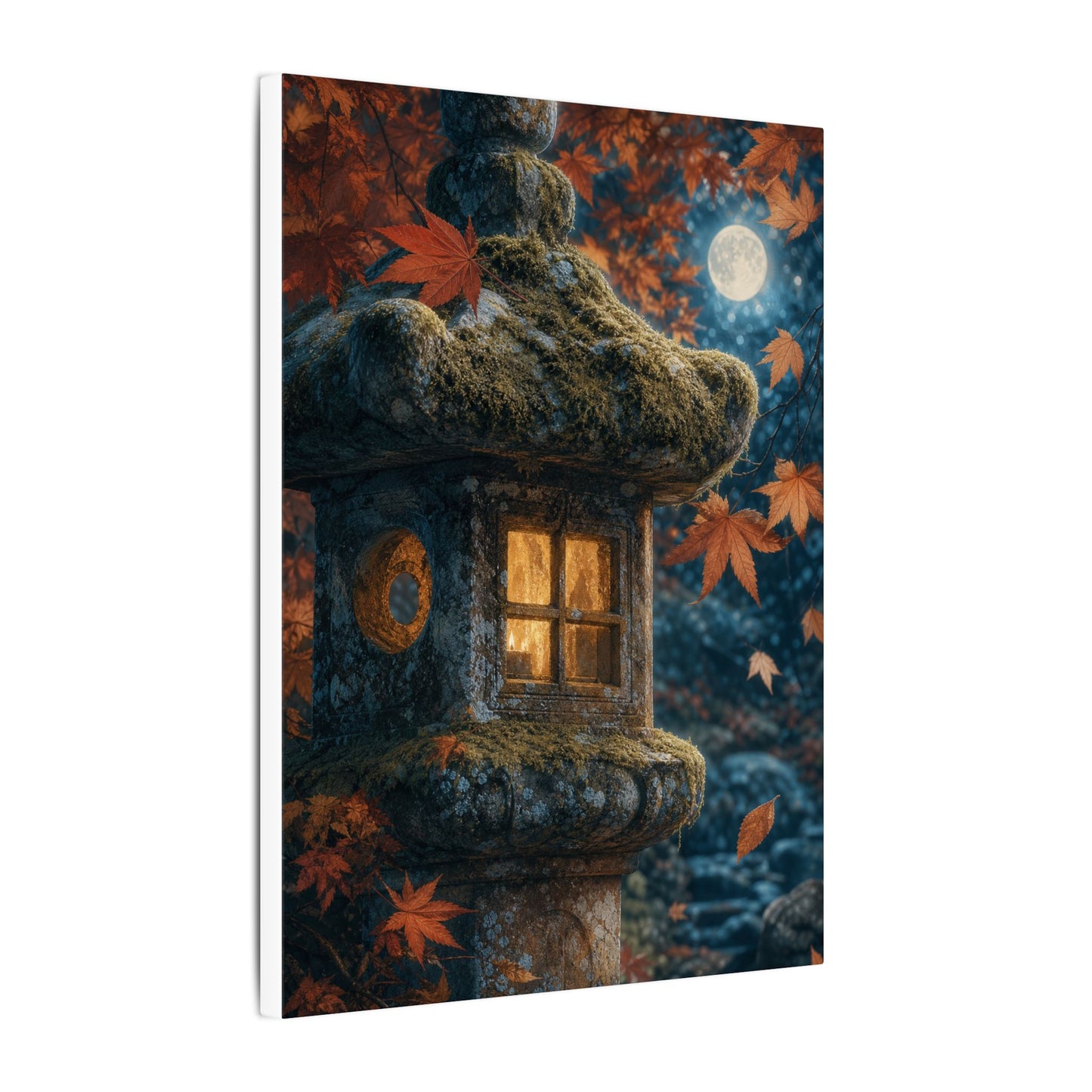 Autumn Stone Lantern Forest Whimsy Canvas Art | Earthy Decor