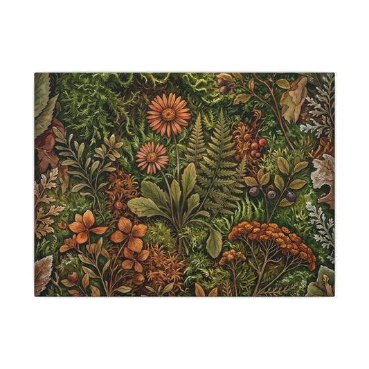 Moss Close Up Herbarium Canvas Art | Cozy Cottagecore Art