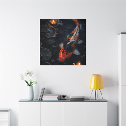 Koi Pond Canvas Art | Winter Dark Japandi Shadow Zen Art