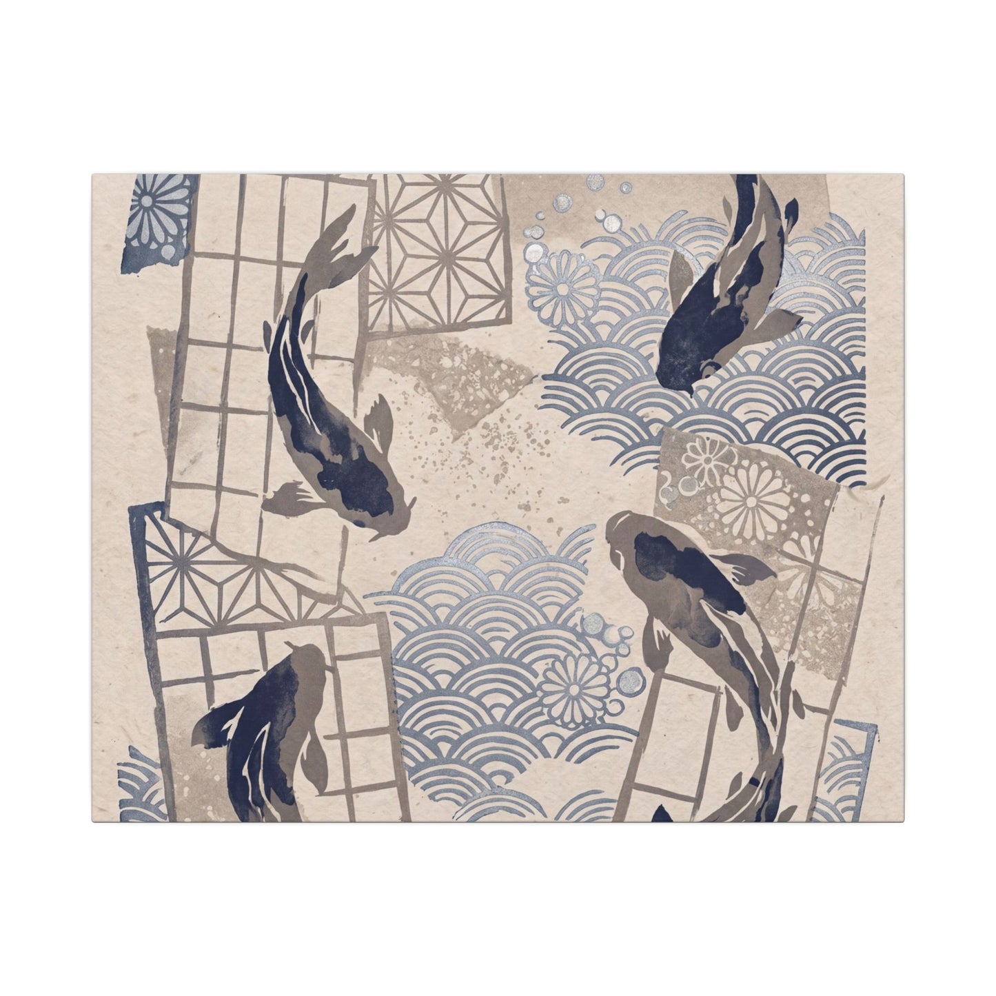 Earthy Koi Pond Canvas Art - Japanese Pattern Japandi