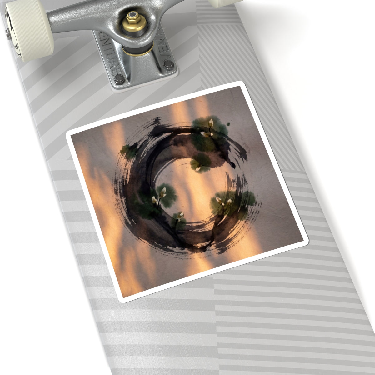 Dark Japandi Ink Brushstroke in Candlelight | Shadow Zen Sticker Art Print