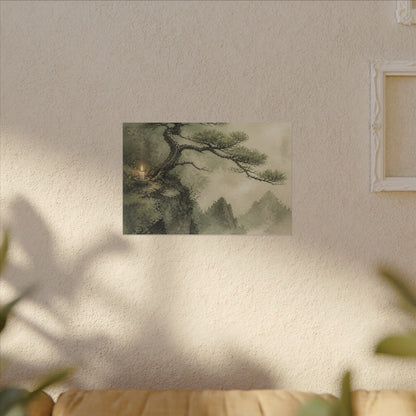 Candlelight Pine Tree Canvas Art - Japandi Kanso