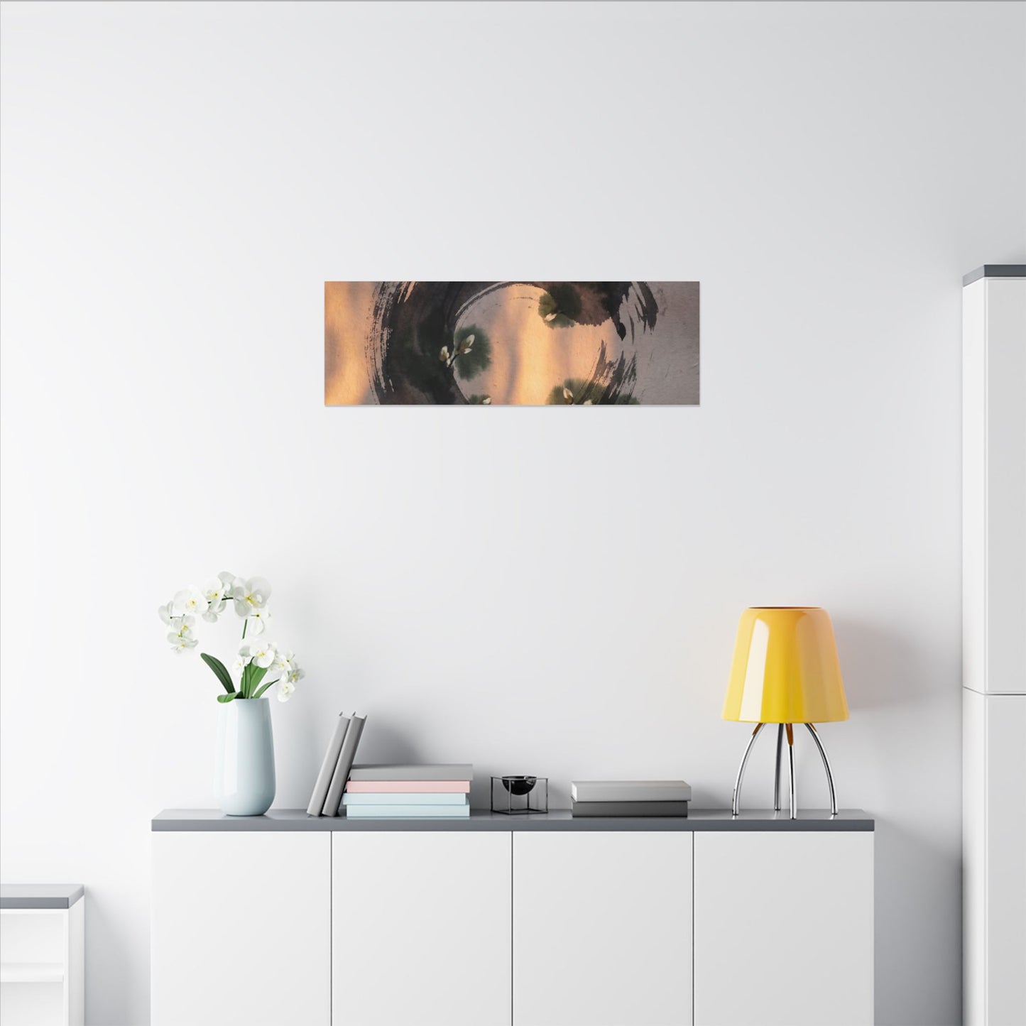 Ink Brushstroke Spring Canvas Art | Dark Japandi Bold Design