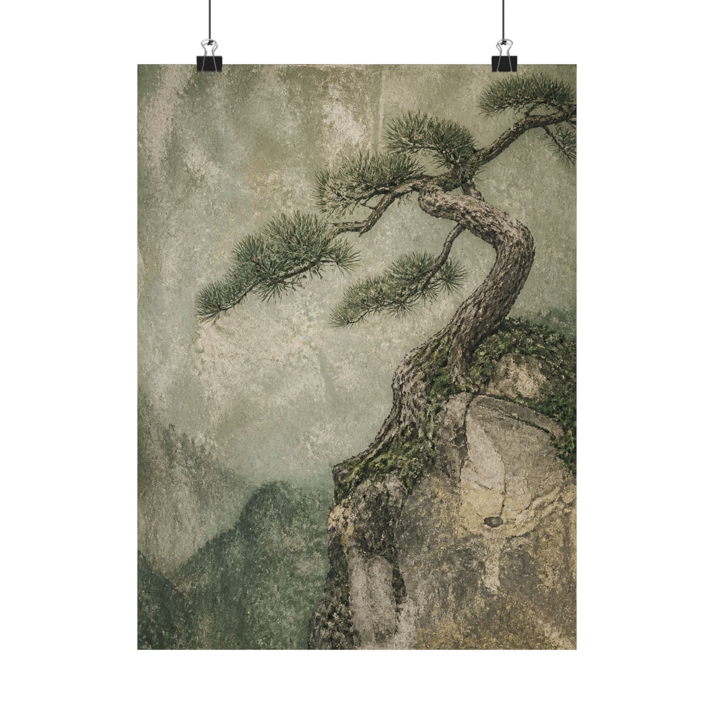 Japandi Pine Tree in Overcast | Texture Wall Art Print