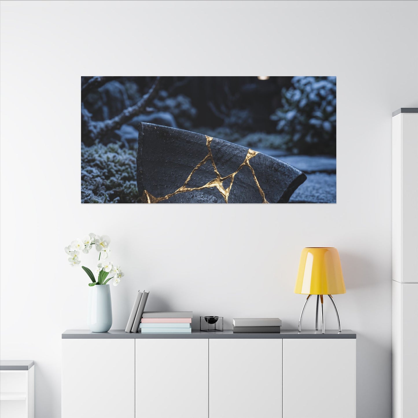 Moonlit Garden Winter Canvas Art | Kintsugi Artful Design