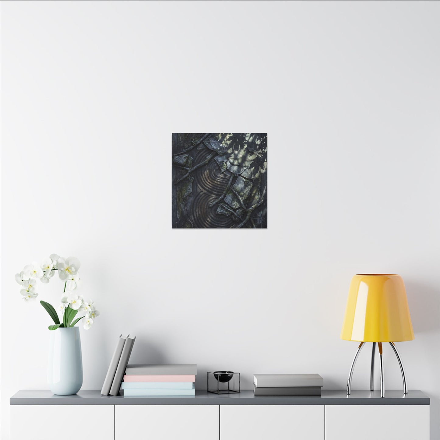Rock Garden Canvas Art | Winter Dark Japandi Dark Texture Art