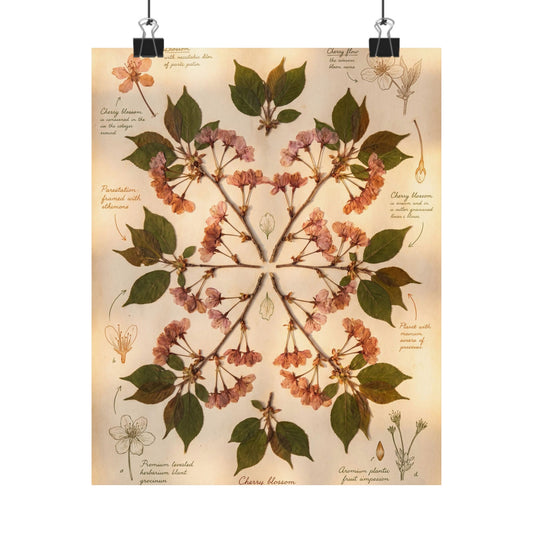 Enchanting Cherry Blossom Wall Art Print - Herbarium Cottagecore Art Print