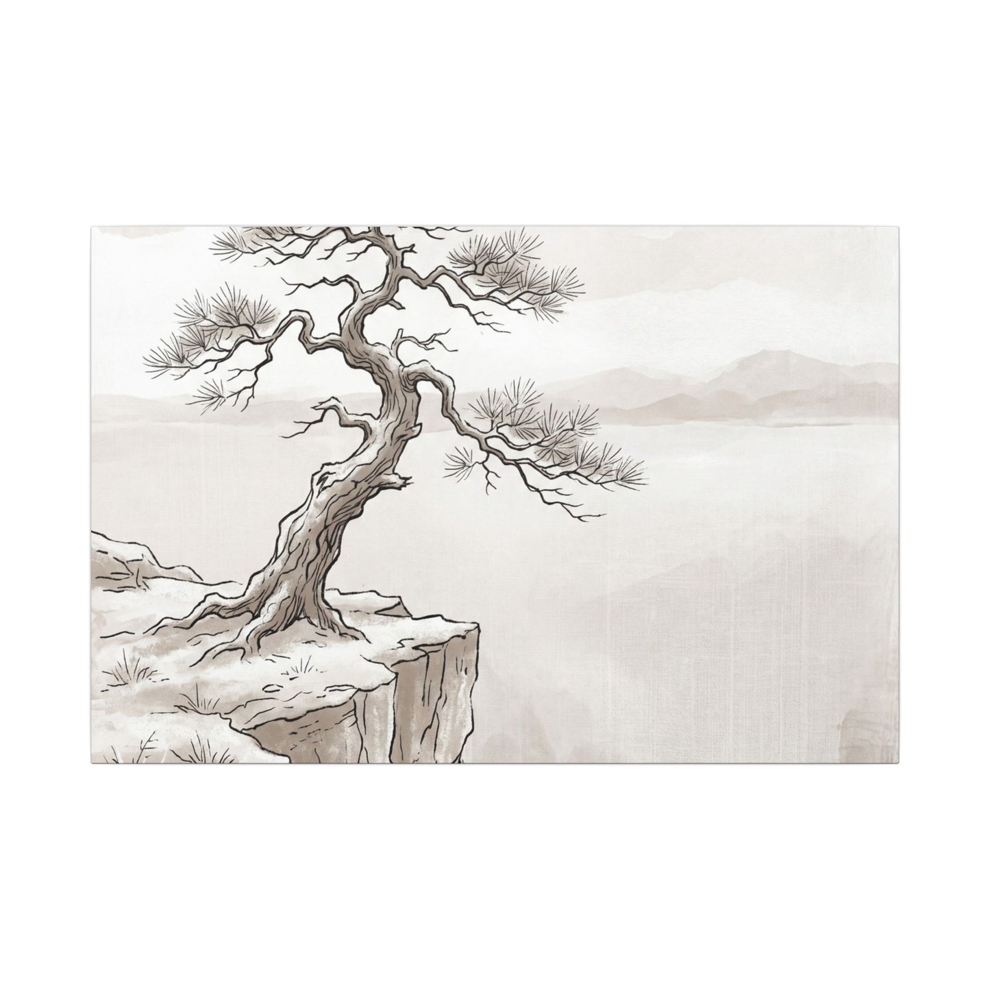 Neutral Pine Tree Canvas Art - Minimal Line Japandi