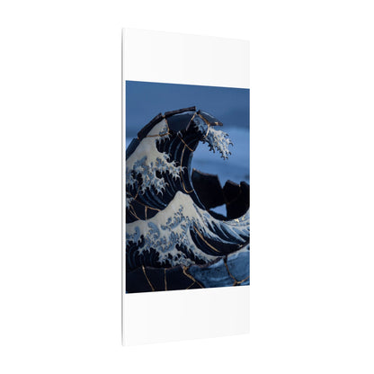 Ocean Wave Canvas Art | Winter Kintsugi Gold Repair Art