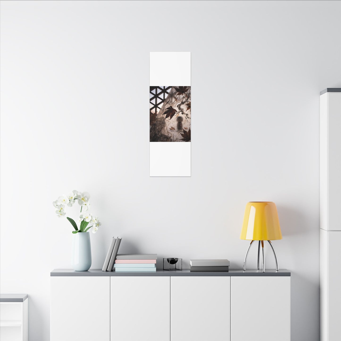 Shoji Screen Autumn Canvas Art | Dark Japandi Atmospheric Design