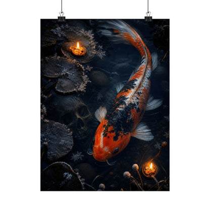 Candlelight Koi Pond Wall Art Print - Dark Japandi Datsuzoku