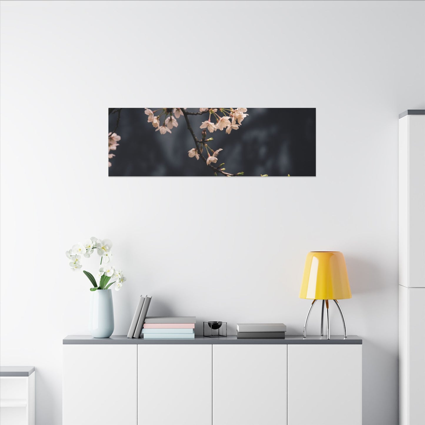 Cherry Blossom Moody Minimal Canvas Art | Bold Dark Japandi Art