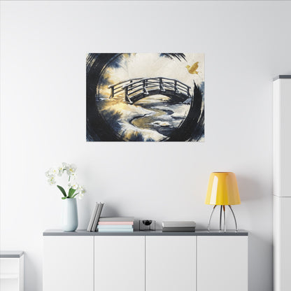 Winter Wooden Bridge Enso Canvas Art | Serene Decor