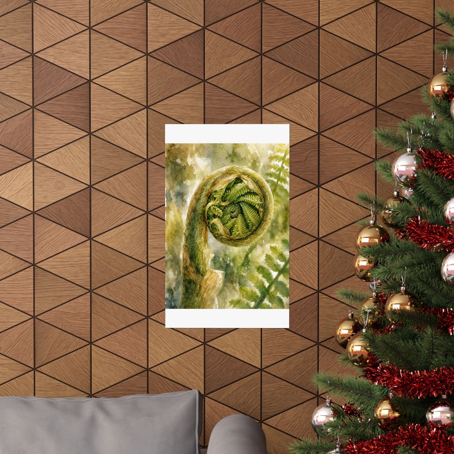 Elegant Fern Unfurling Wall Art Print - Watercolor Japandi
