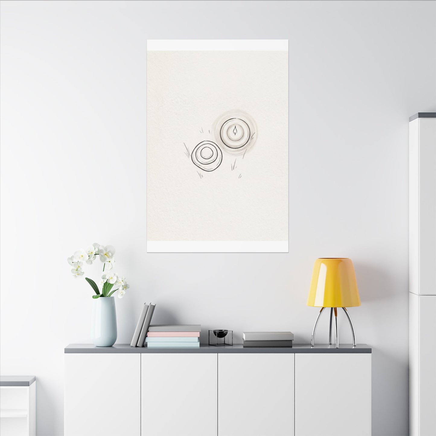 River Stones Canvas Art | Winter Japandi Minimal Line Art