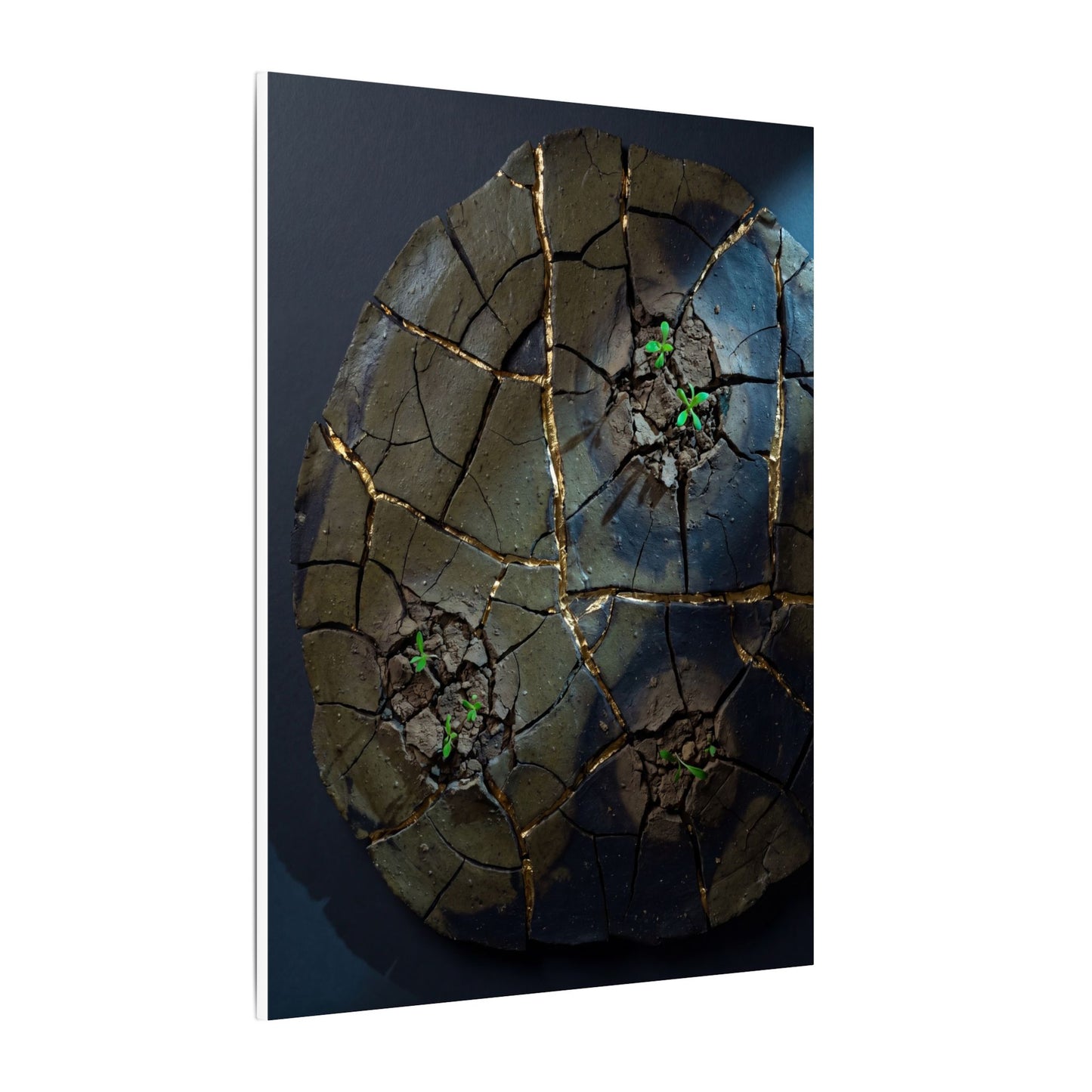 Dark Japandi Cracked Earth in Moonlight | Moody Minimal Canvas Art