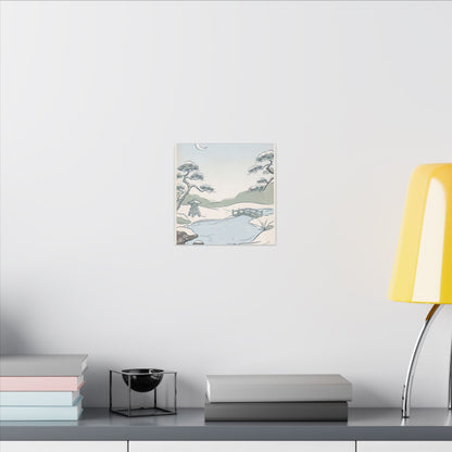 Japandi Moonlit Garden in Moonlight | Minimal Line Canvas Art