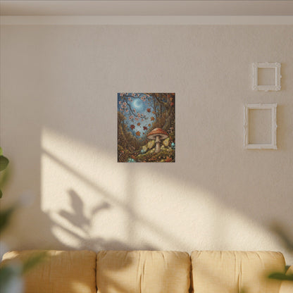 Autumn Cherry Blossom Mushroom Illustration Canvas Art | Enchanting Decor
