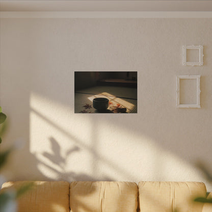 Dark Japandi Tea Ceremony in Golden Hour | Moody Minimal Canvas Art