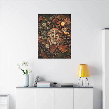 Autumn Dried Flowers Mushroom Illustration Canvas Art | Earthy Decor